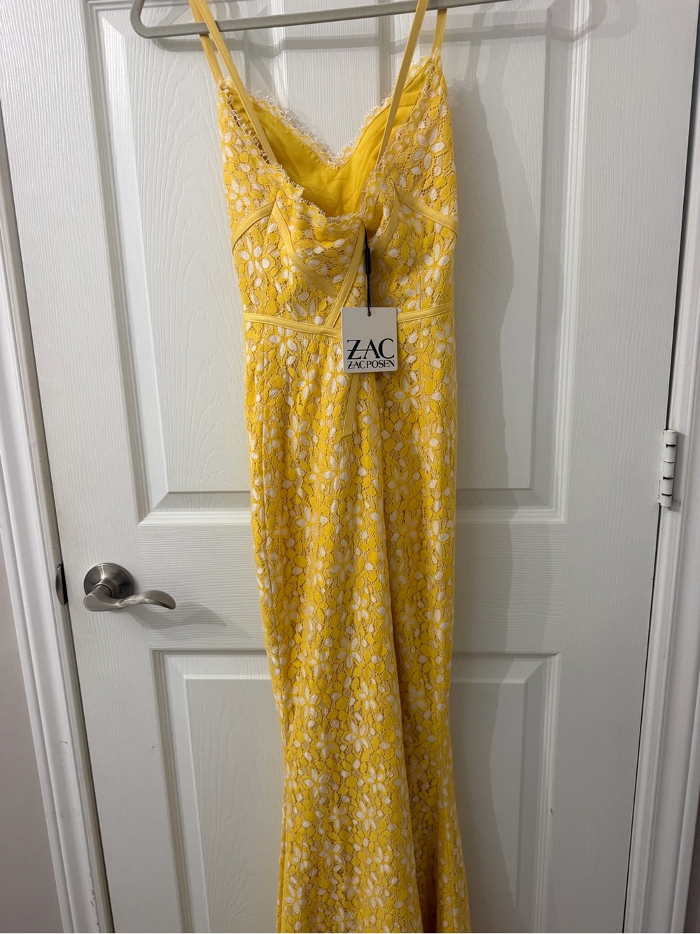 ZAC Zac Posen Bright Yellow Floral Lace Maxi Slip Dress